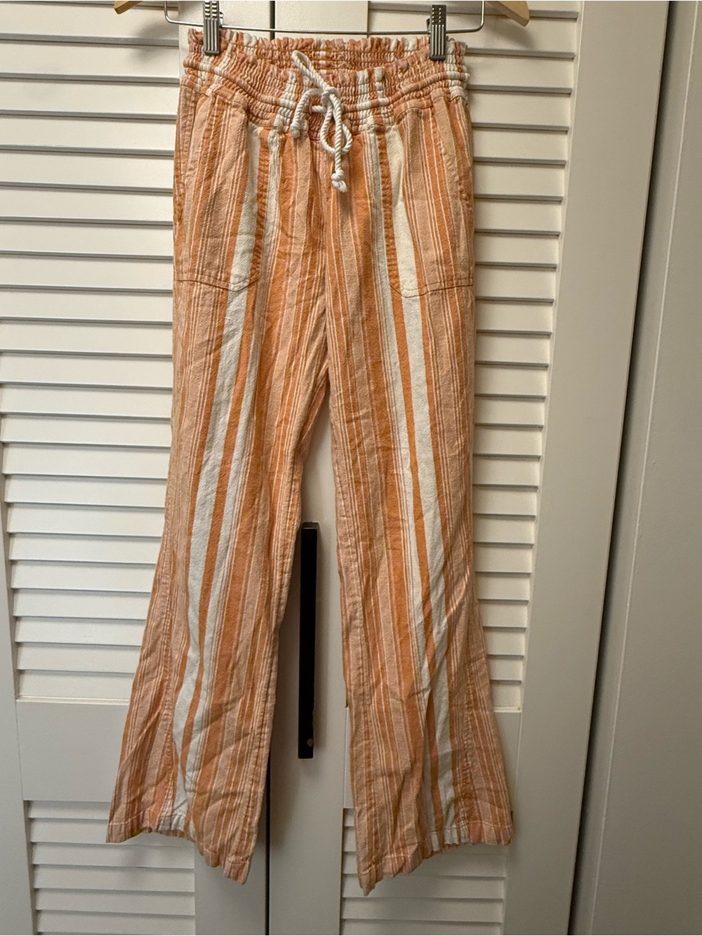 Roxy Orange and White Stripe Oceanside Wide Leg Beach Pants Size M